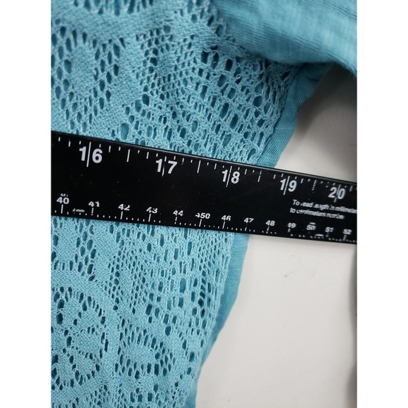Chicos Blue 3/4 Sleeves Top Lace Overlay Size 1 med - Picture 6 of 8
